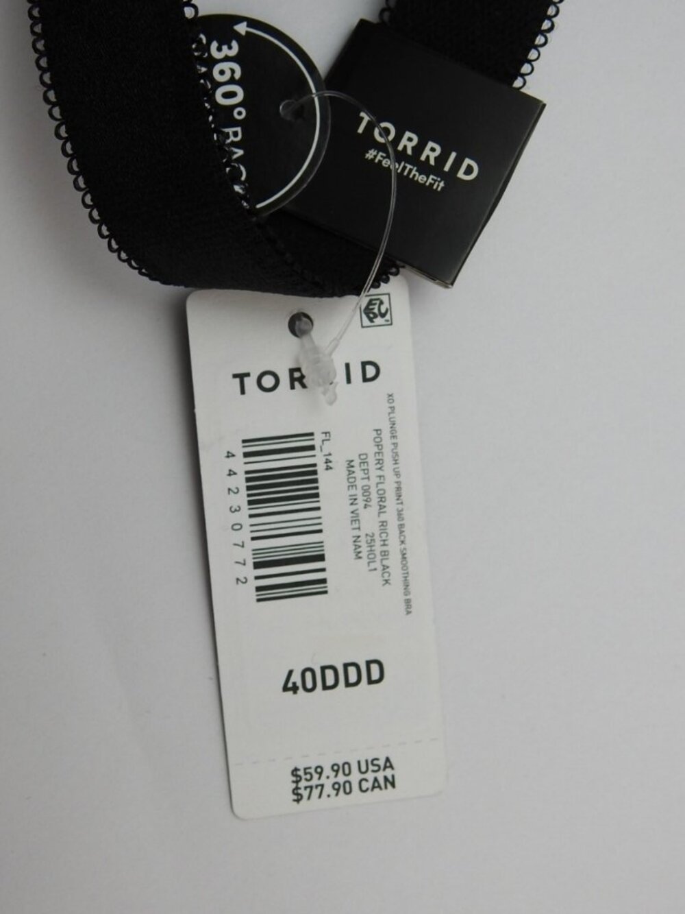 Torrid 40DDD Floral Push Up Plunge Bra Black 360 Back Smoothing NWT - Picture 5 of 6
